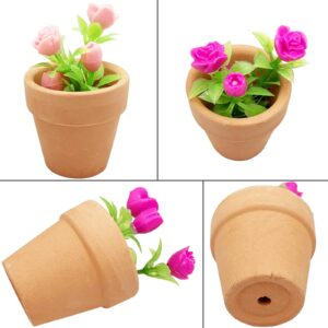 4 Pieces Mini Dollhouse Potted Plant Flower Model 1:12 Miniature Scene Bonsai Plant Set Accessories Micro Landscape Decoration (Rose+Pink)