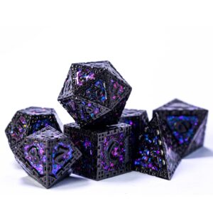 UDIXI Metal DND Dice Set, 7PCS Polyhedral D&D Dice Set Dragon d and d Dice for MTG Dungeons and Dragons Role Playing Games (Purple Sequins)