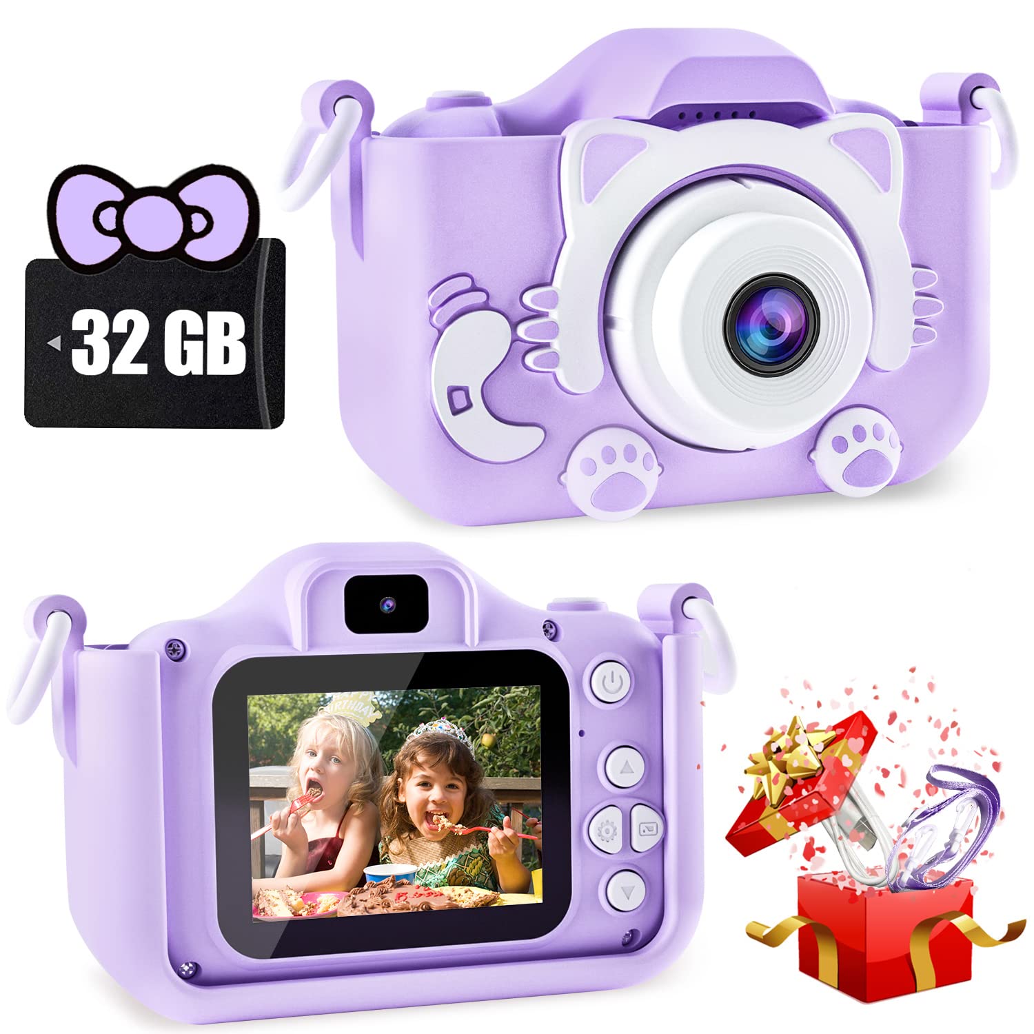 CIMELR Kids Camera Toys for 3 4 5 6 7 8 9 10 11 12 Years Old Boys/Girls, Kids Digital Camera for Toddler with Video, Birthday Festival for Kids, Selfie Camera for Kids, 32GB TF Card