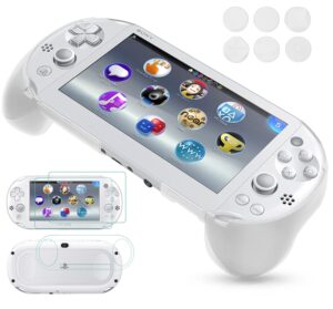 gorliskl hand grip handle joypad protective case with l2 r2 trigger button grip shell controller protective case for sony playstation ps vita 2000 psv 2000 ps vita slim.（white）