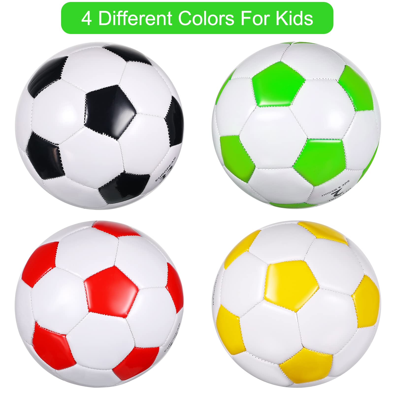 4 Pack Soccer Ball Size 2 for Kids with Pump Cute Cartoon Soccer Ball Toy Soft Durable Sports Soccer for Outdoor Indoor Toddlers Game Training Including Pump Back to School (Plain Style, Size 2)