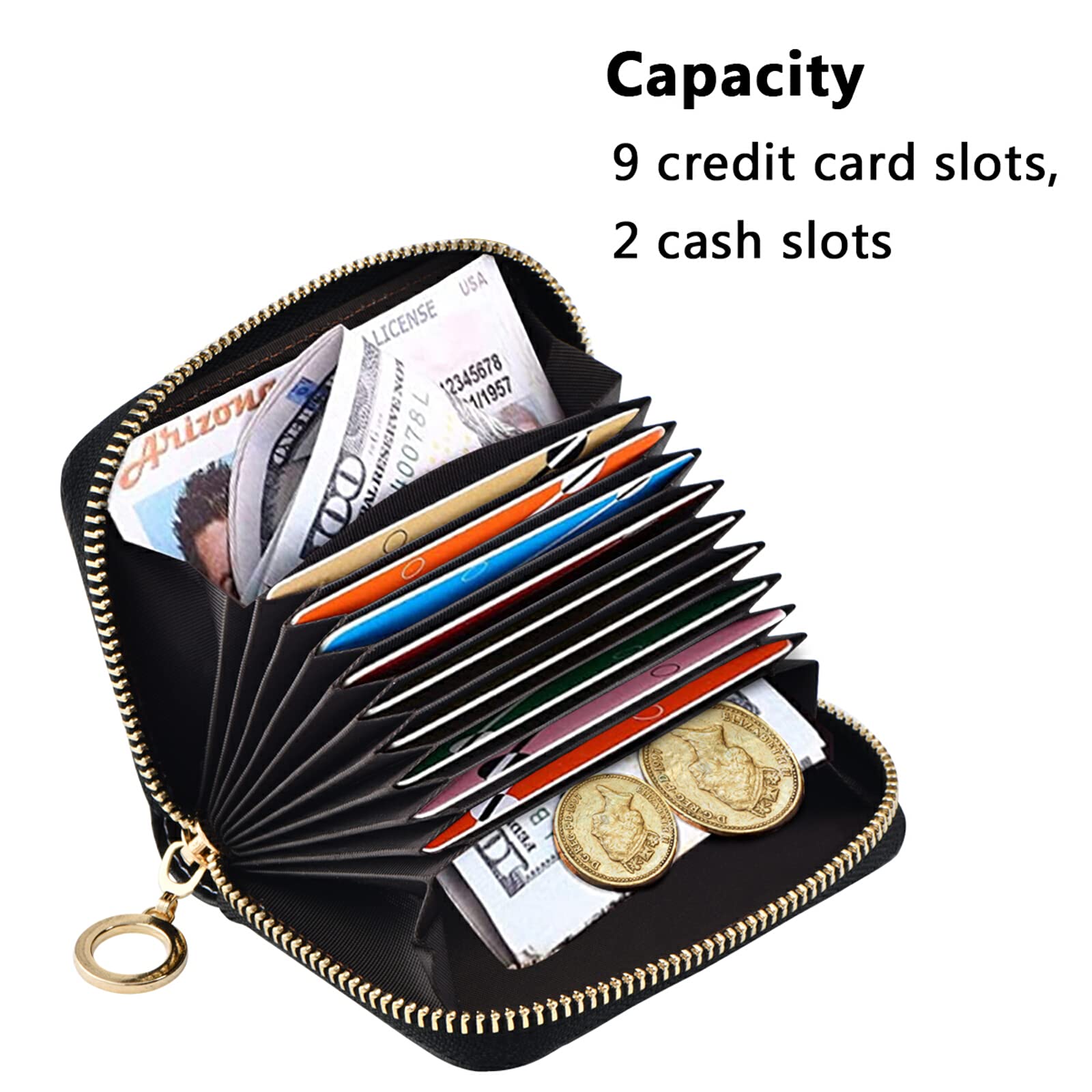 Colorful Periodic Table of the Elements with Elements on White Grey Credit Card Coin wallet, RFID Blocking Compact Women Leather Card Holder, Key Change Organizer, Zipper Purse Clutch Pouch