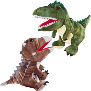 omoojee plush dinosaur hand puppets, soft dinosaur toy stuffed puppets gifts for kids (2 pcs)