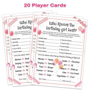 Who Knows The Birthday Girl Best - Birthday Girl Party Game - Girl Birthday Party Activity Notebook Themed Party Activity and Idea - Girl Birthday Supplies, Activity, Decorations - 20 Game Cards