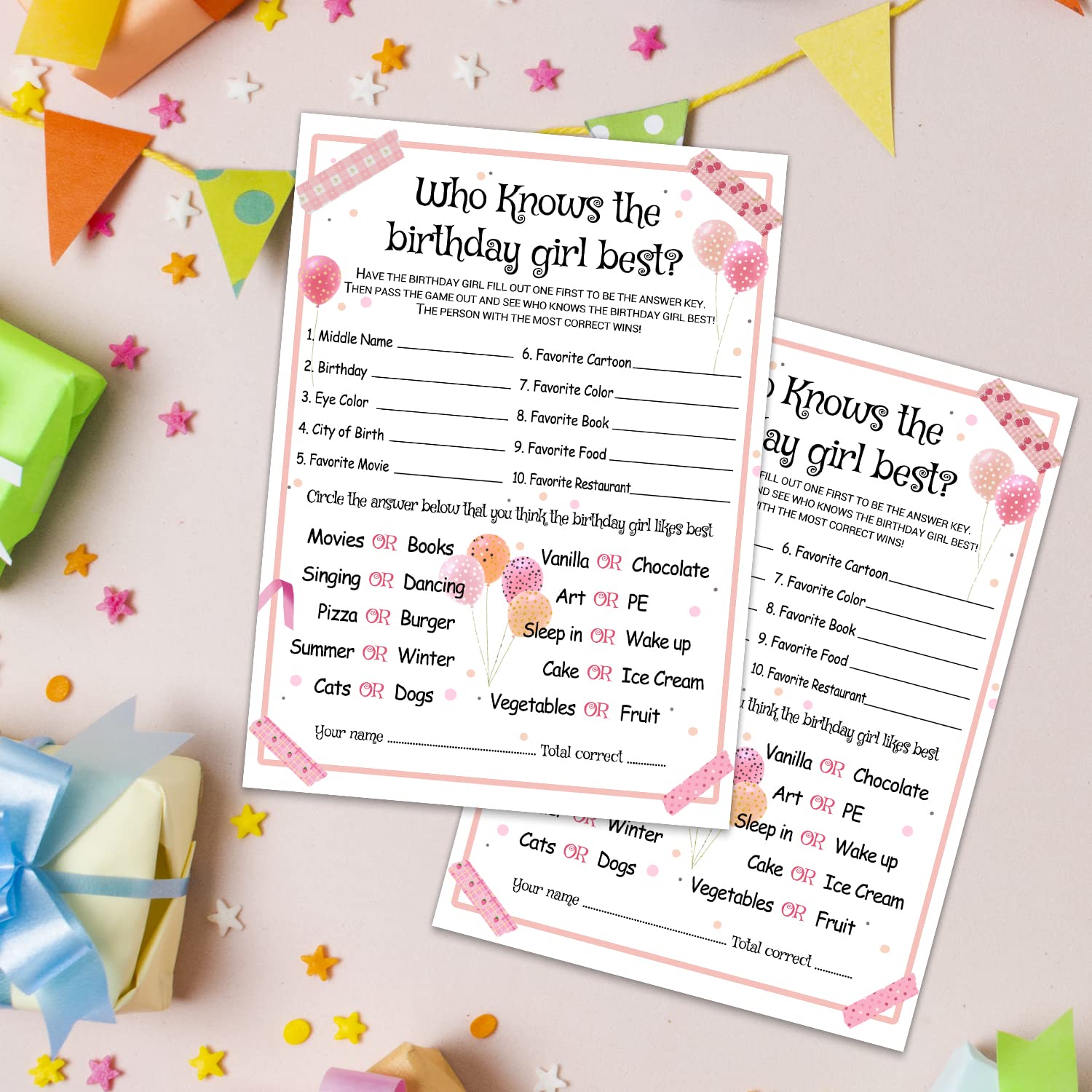 Who Knows The Birthday Girl Best - Birthday Girl Party Game - Girl Birthday Party Activity Notebook Themed Party Activity and Idea - Girl Birthday Supplies, Activity, Decorations - 20 Game Cards