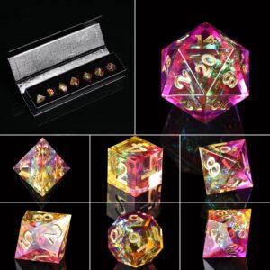 DND Dice Set 7Pcs Polyhedral Sharp Edges Dice for D&D Dungeons and Dragons RPG Player(Rose Citrine)…