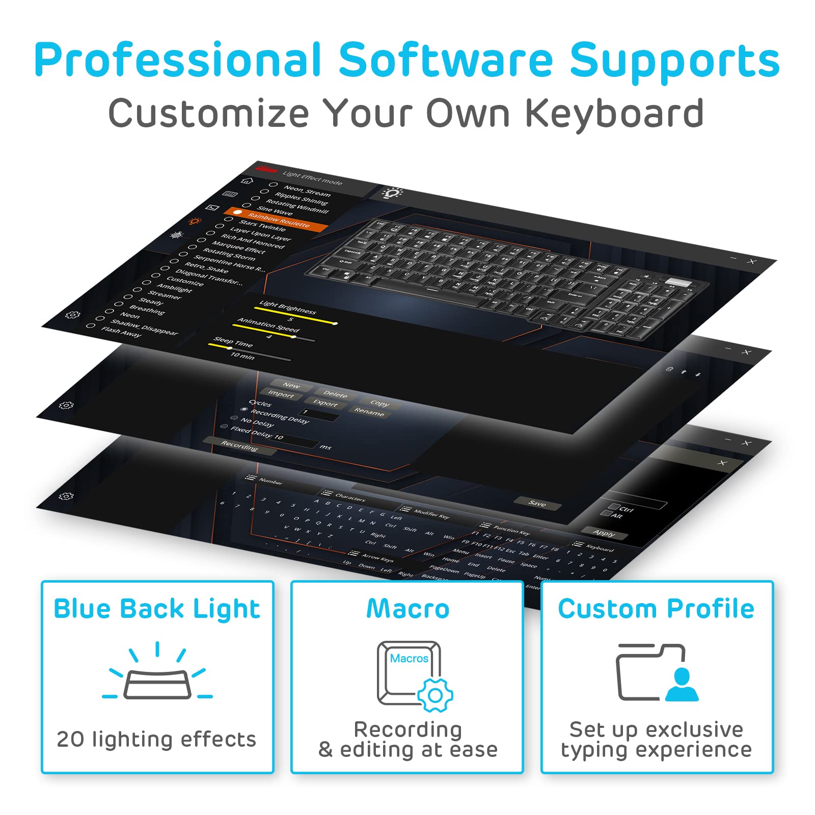 RK ROYAL KLUDGE RK96 90% Triple Mode BT5.0/2.4G/USB-C Hot Swappable Mechanical Keyboard with Magnetic Wrist Rest, 96 Keys Wireless Gaming Keyboard with Software, Blue Backlight