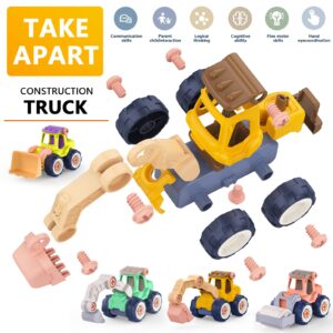 Vcent Toy 8 Pack STEM Construction Sand Toys for Toddlers Age 3-5, Take Apart Truck Toys for 3+ Year Old Boys, Excavator Beach Toys Construction Vehicles