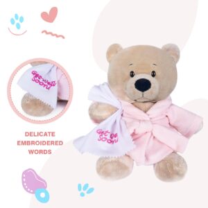 My OLi 9" Teddy Bears Cloth Bear Stuffed Animal Plush Toys Bear Dressed in Bathrobe with Soothing Towel “Get Well Soon” Sleeping Soft Toy Bedtime Gifts for Baby Kids Girls Boys，Pink