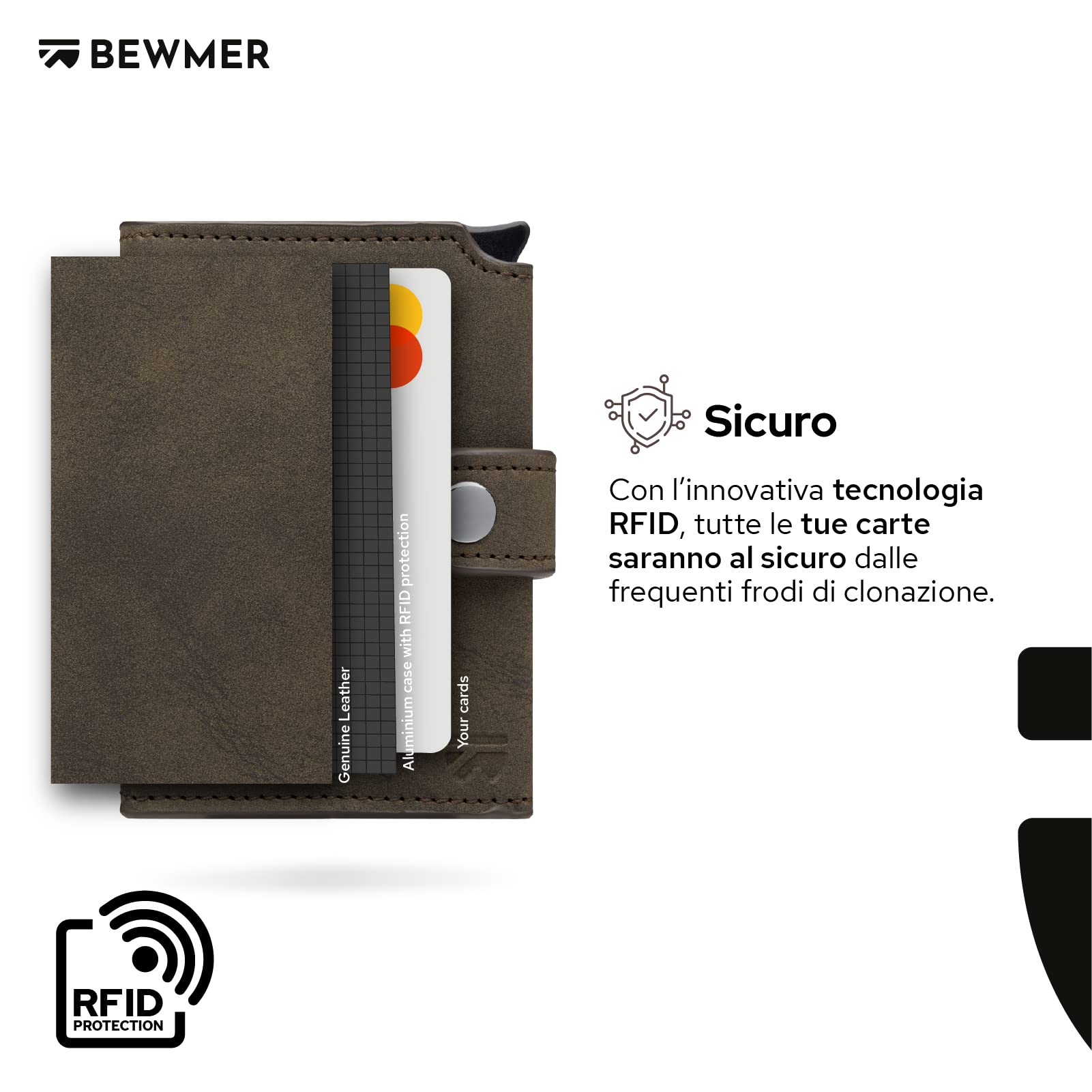 BEWMER 2 Shielded Credit Card Wallet for Men & Women | Anti-Cloning Protection Slim Rfid Wallet For Men | Credit Card Holder Minimalist Mens Wallet with Money Clip & Coin Holder