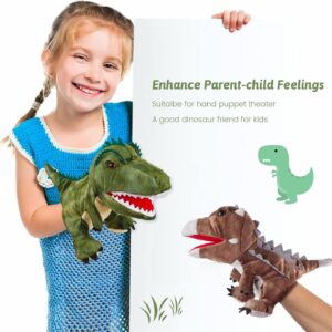 Omoojee Plush Dinosaur Hand Puppets, Soft Dinosaur Toy Stuffed Puppets Gifts for Kids (2 pcs)