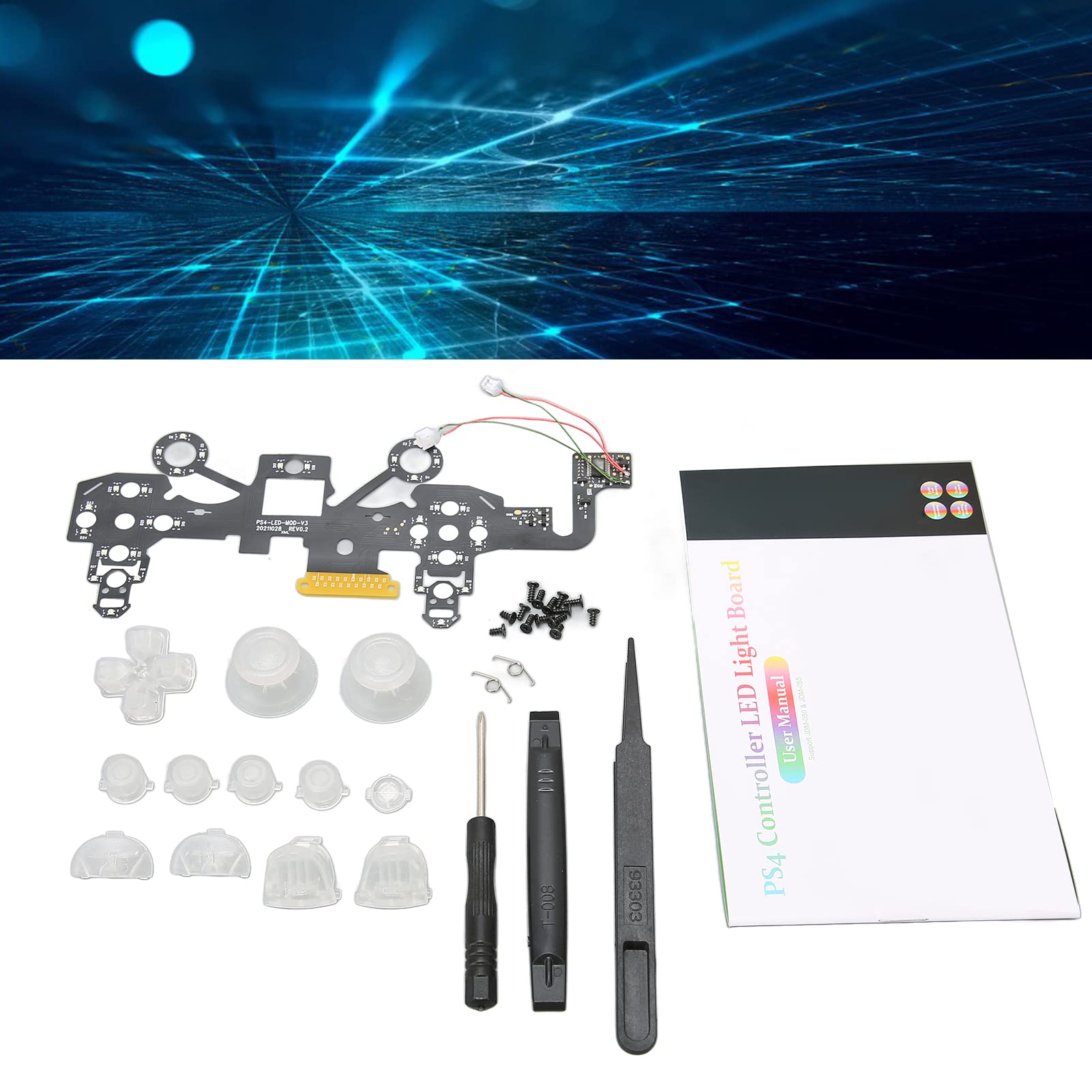 Controller Parts for Ps4, Luminated Led Kit 8 Colors 19 Modes Diy Replacement Controller Screwdriver Repair Kit for Ps4 Controller