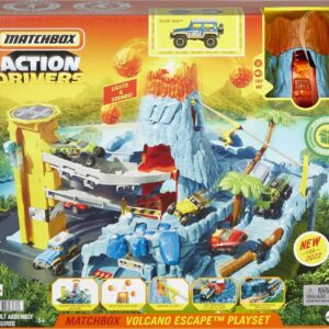 Matchbox Cars Playset, Action Drivers Volcano Escape with 1:64 Scale Vehicle, Kid- & Car-Activated Features, Lava Explosion