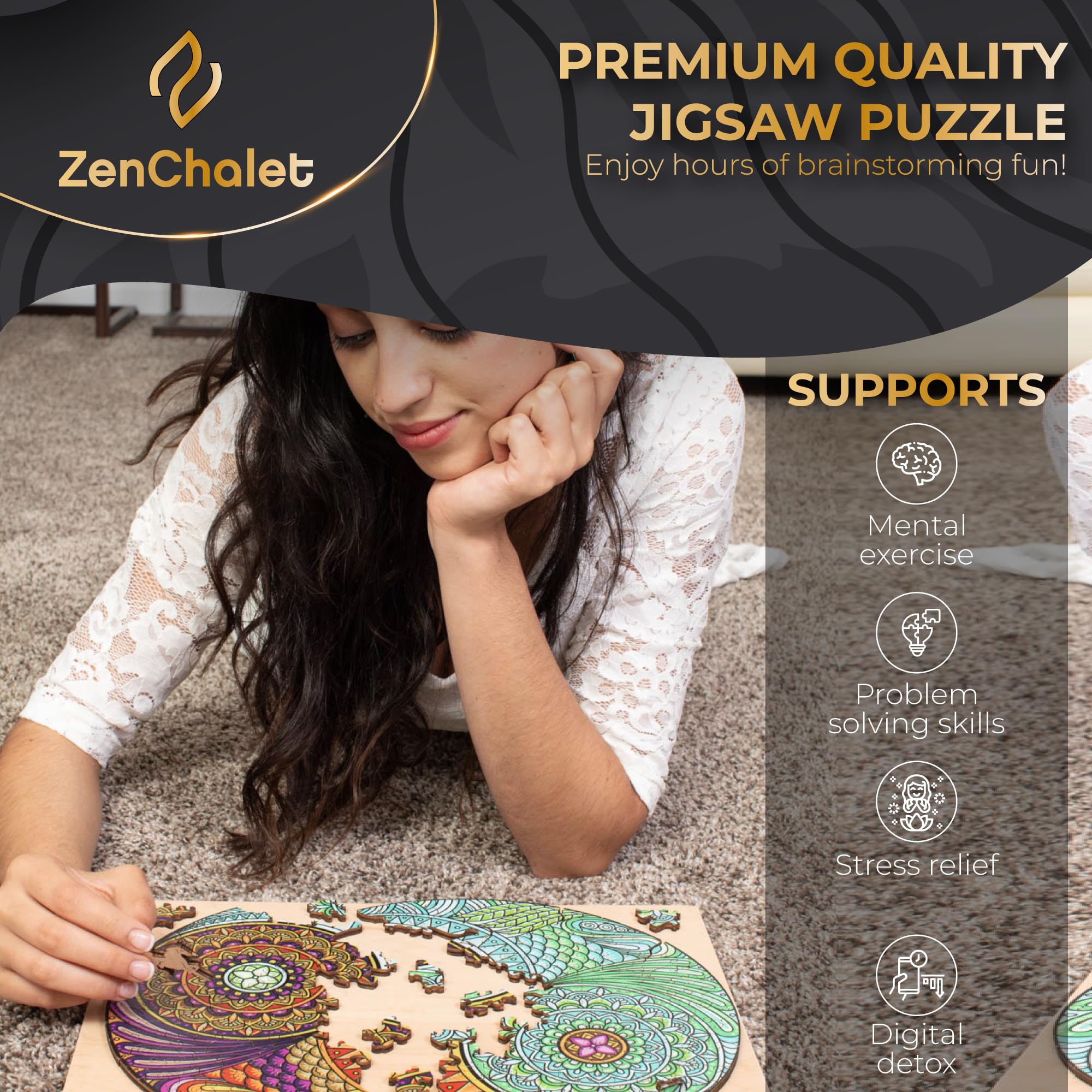 ZenChalet - Yin Yang Jigsaw Puzzles for Adults 200 Piece - Wooden Jigsaw Puzzle for Aduls, Perfect as Spiritual Puzzle Gifts, Uniquely Shaped Pieces - Mind Puzzle for Adults