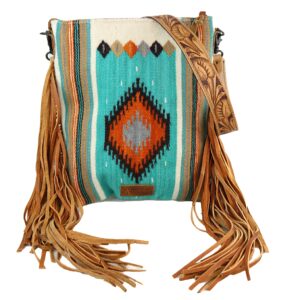 American Darling Aztec And Fringe Crossbody In Teal ADBG298E