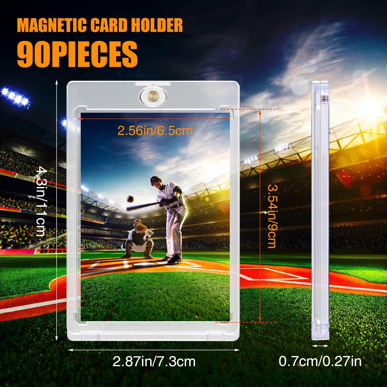 Magnetic Card Holders 35 pt Hard Cards Sleeves Case for Trading Cards Baseball Football Card Protector Case Fit for Collectible Trading Cards, Sports, Game and Credit Cards Protectors (90 Pcs)