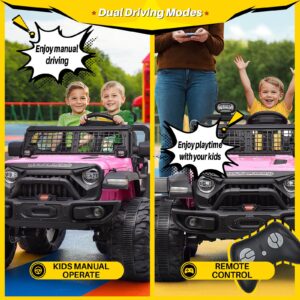 Blitzshark 24V MAX Ride-on Truck 2 Seater 4WD Kids Electric Vehicle 4x4 XXL Battery Powered Car, with 480W Ultra Powerful Motor, 7AH Battery, Remote Control, Full-Metal Suspension& DIY Sticker, Pink