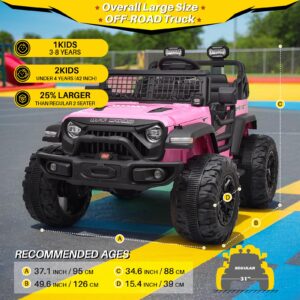 Blitzshark 24V MAX Ride-on Truck 2 Seater 4WD Kids Electric Vehicle 4x4 XXL Battery Powered Car, with 480W Ultra Powerful Motor, 7AH Battery, Remote Control, Full-Metal Suspension& DIY Sticker, Pink