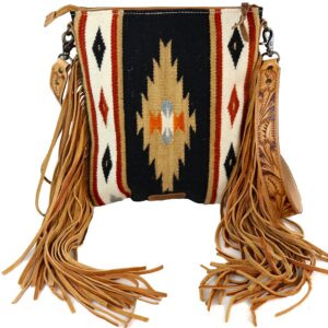 American Darling Aztec And Fringe Crossbody In Black ADBG298G