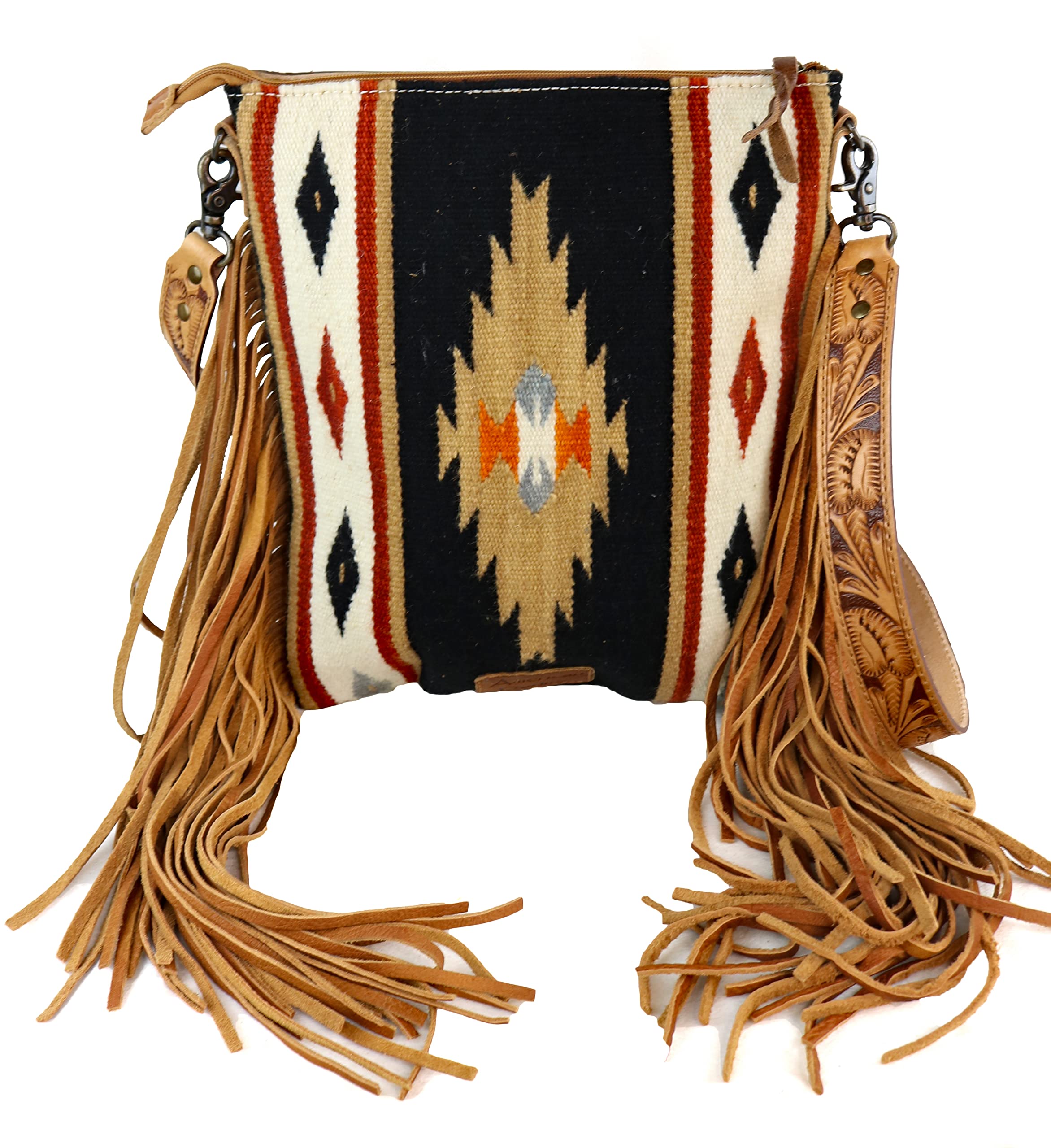 American Darling Aztec And Fringe Crossbody In Black ADBG298G