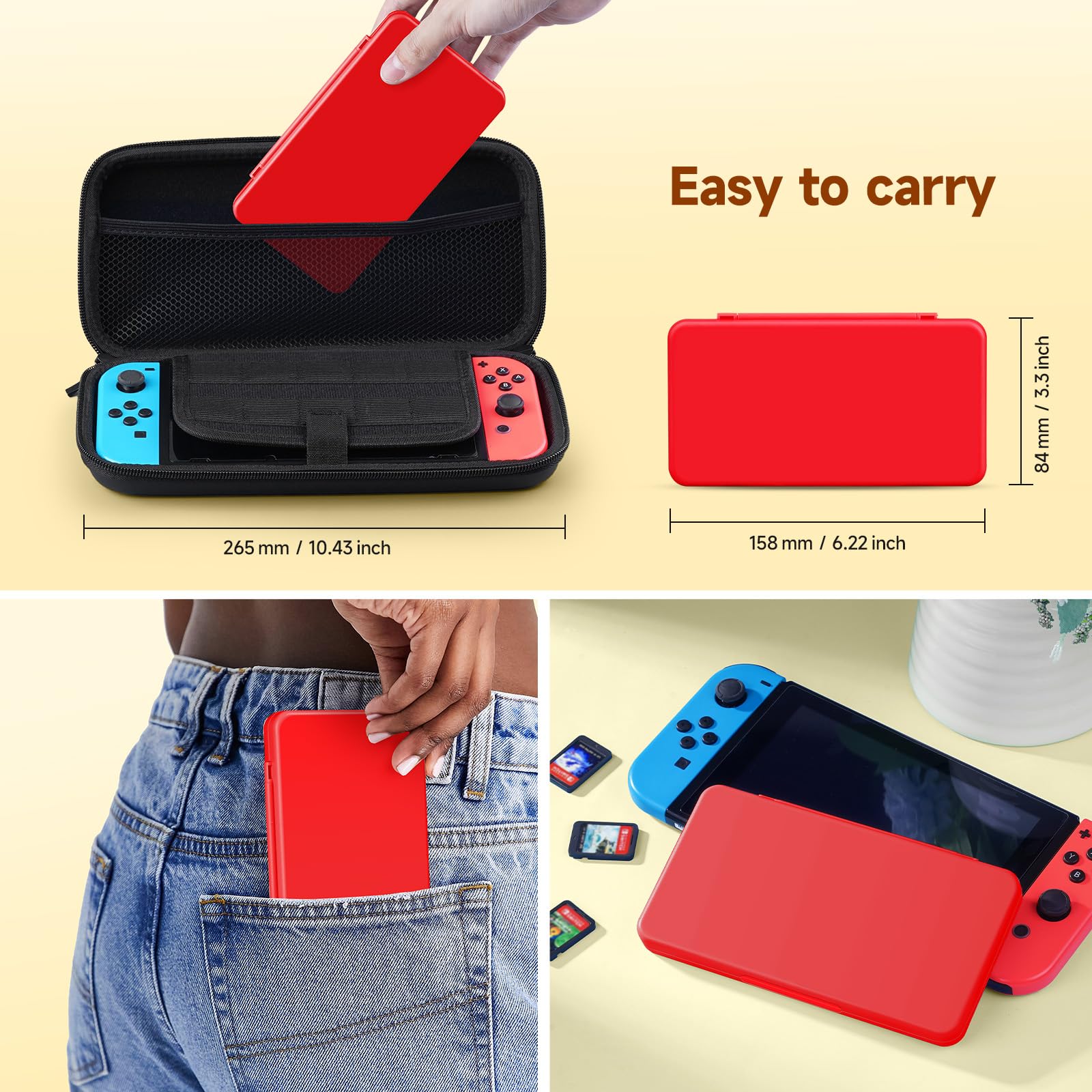 JINGDU 24-Slot Switch Game Case Compatible with Nintendo Switch Game Cards & micro SD Cards, Portable Game Card Holder Organizer Suitable for Switch NS, Lite & OLED Games, Red