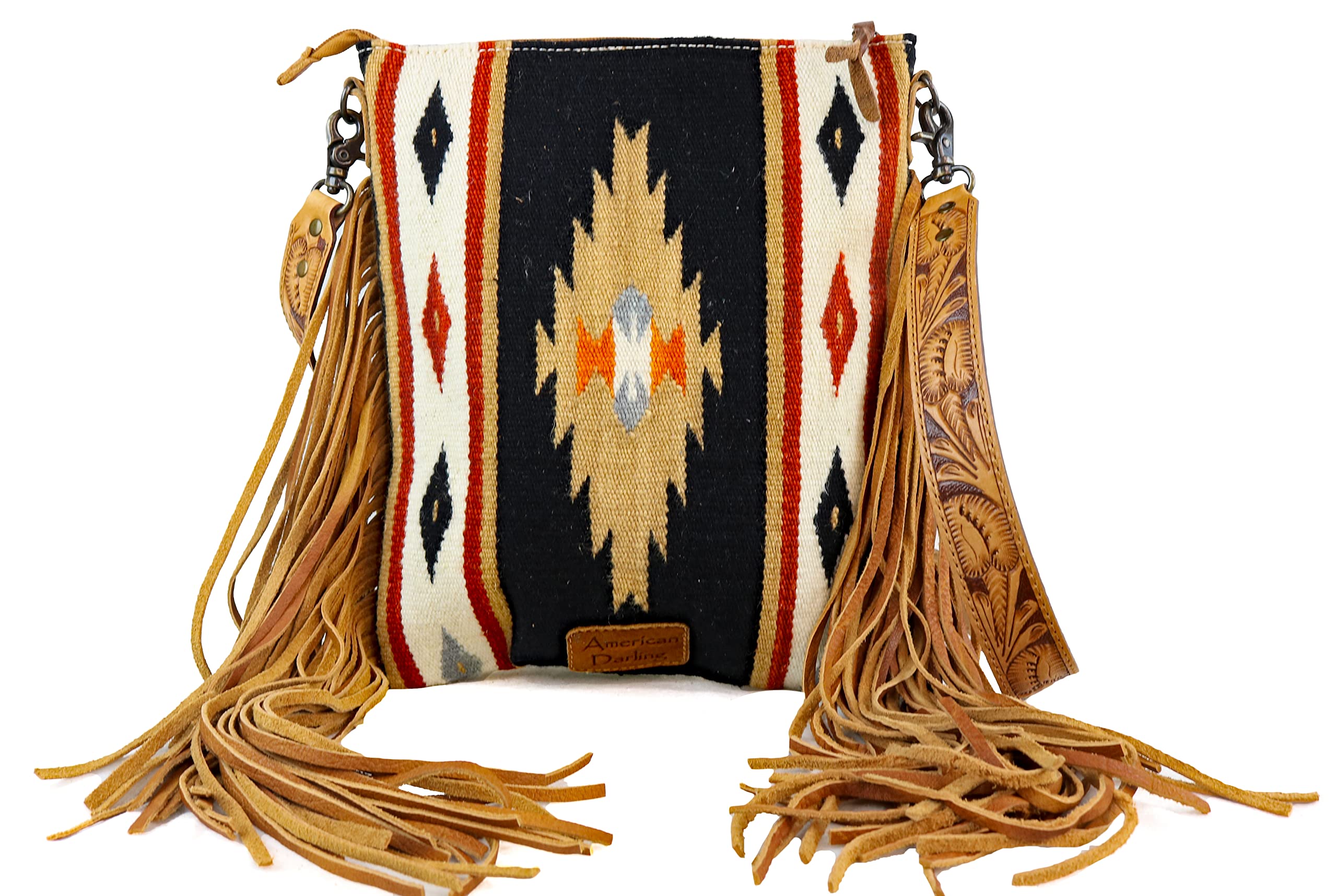 American Darling Aztec And Fringe Crossbody In Black ADBG298G