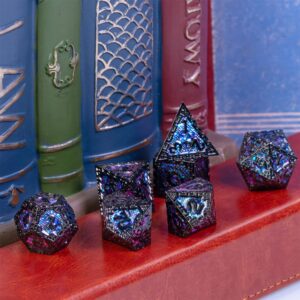 UDIXI Metal DND Dice Set, 7PCS Polyhedral D&D Dice Set Dragon d and d Dice for MTG Dungeons and Dragons Role Playing Games (Purple Sequins)