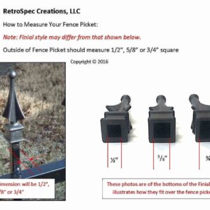 Retrospec Creations 50 Each for 1/2” Black Plastic Finial Tops for Iron Picket Fence 4-Sided Spire – #1-30