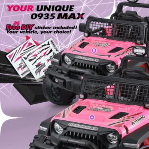 Blitzshark 24V MAX Ride-on Truck 2 Seater 4WD Kids Electric Vehicle 4x4 XXL Battery Powered Car, with 480W Ultra Powerful Motor, 7AH Battery, Remote Control, Full-Metal Suspension& DIY Sticker, Pink