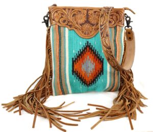 american darling aztec and fringe crossbody in teal adbg298e