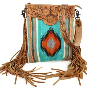 American Darling Aztec And Fringe Crossbody In Teal ADBG298E