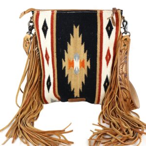 American Darling Aztec And Fringe Crossbody In Black ADBG298G