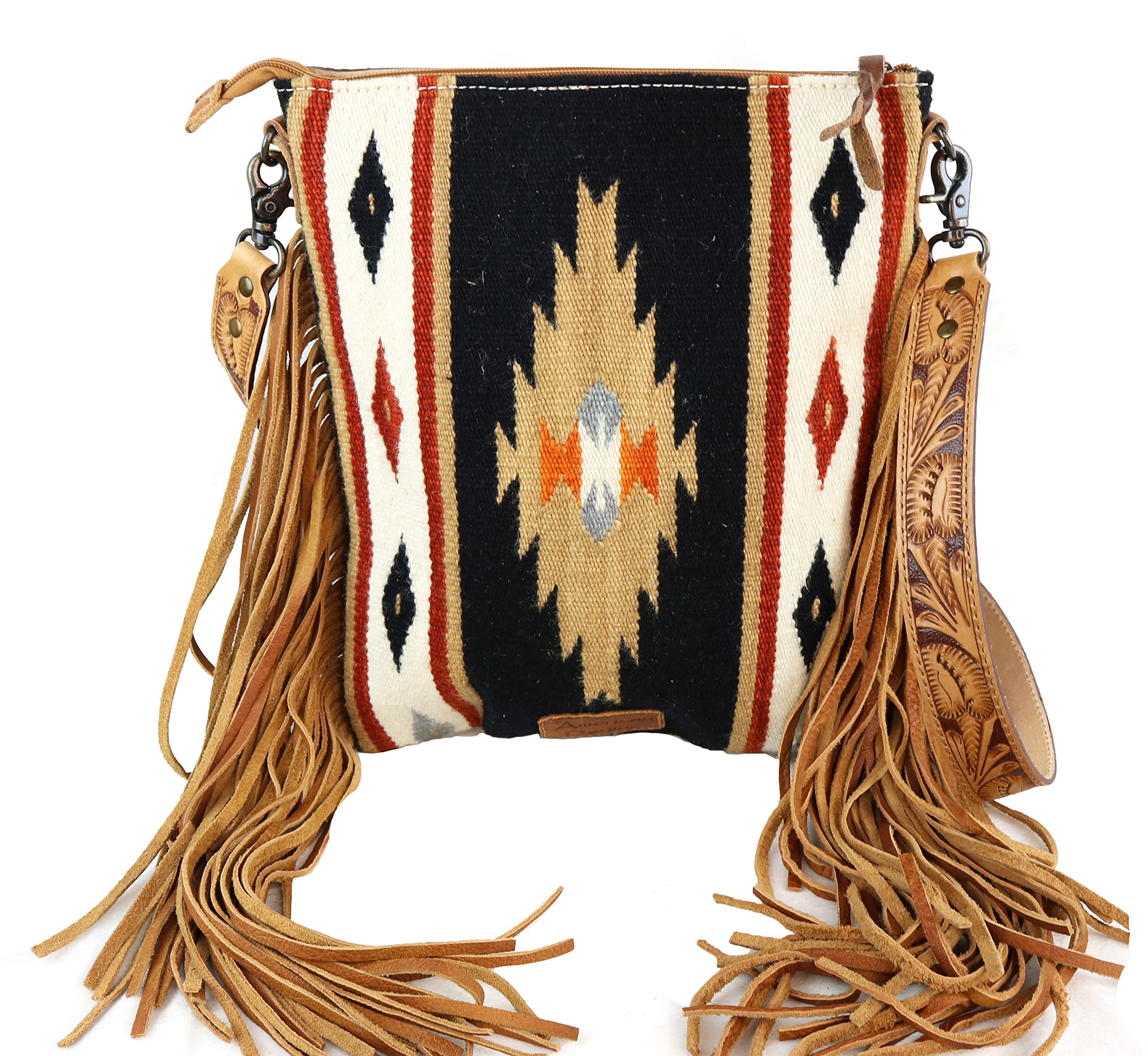 American Darling Aztec And Fringe Crossbody In Black ADBG298G