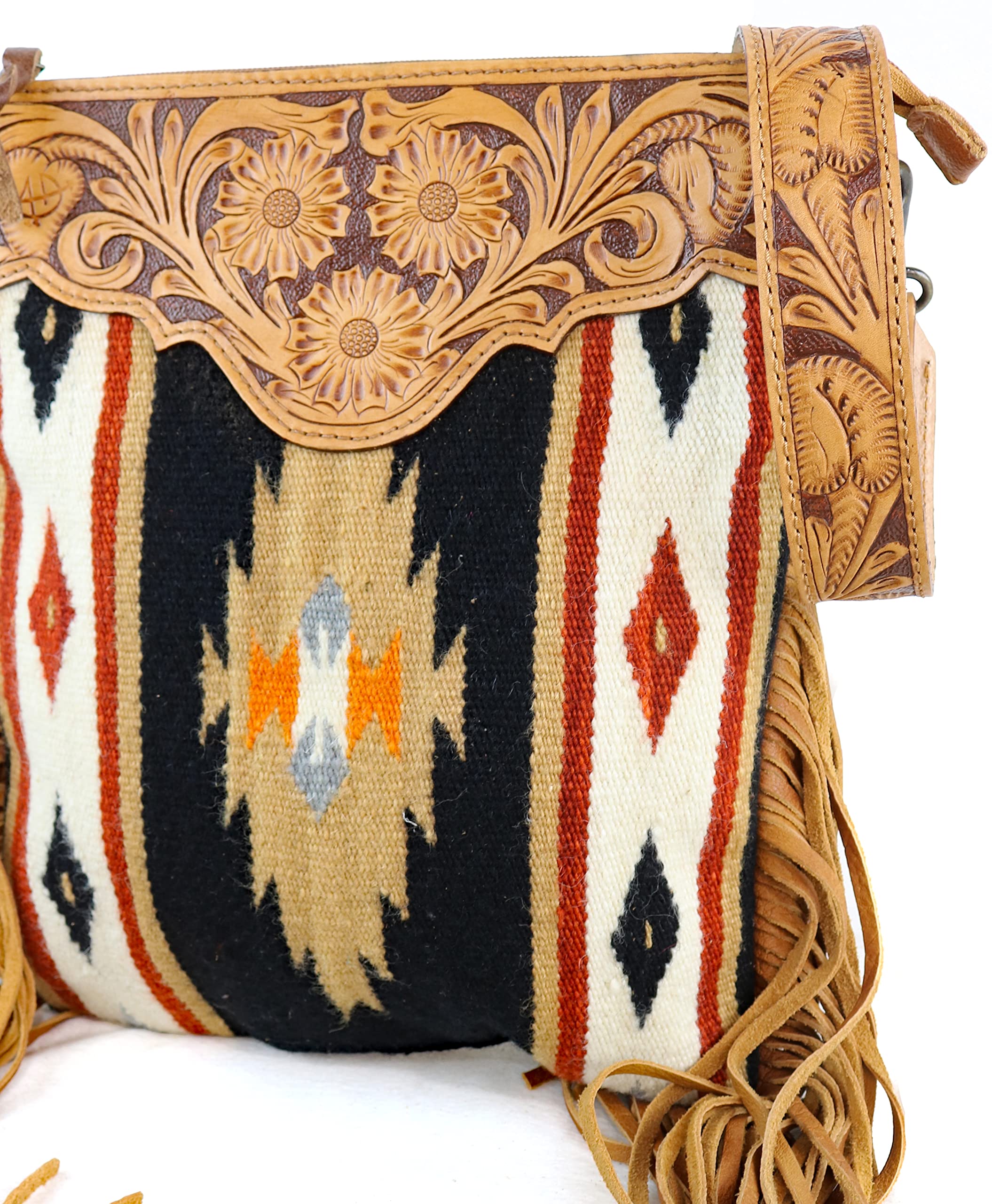 American Darling Aztec And Fringe Crossbody In Black ADBG298G