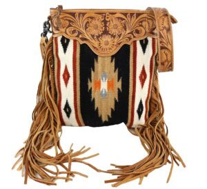 american darling aztec and fringe crossbody in black adbg298g