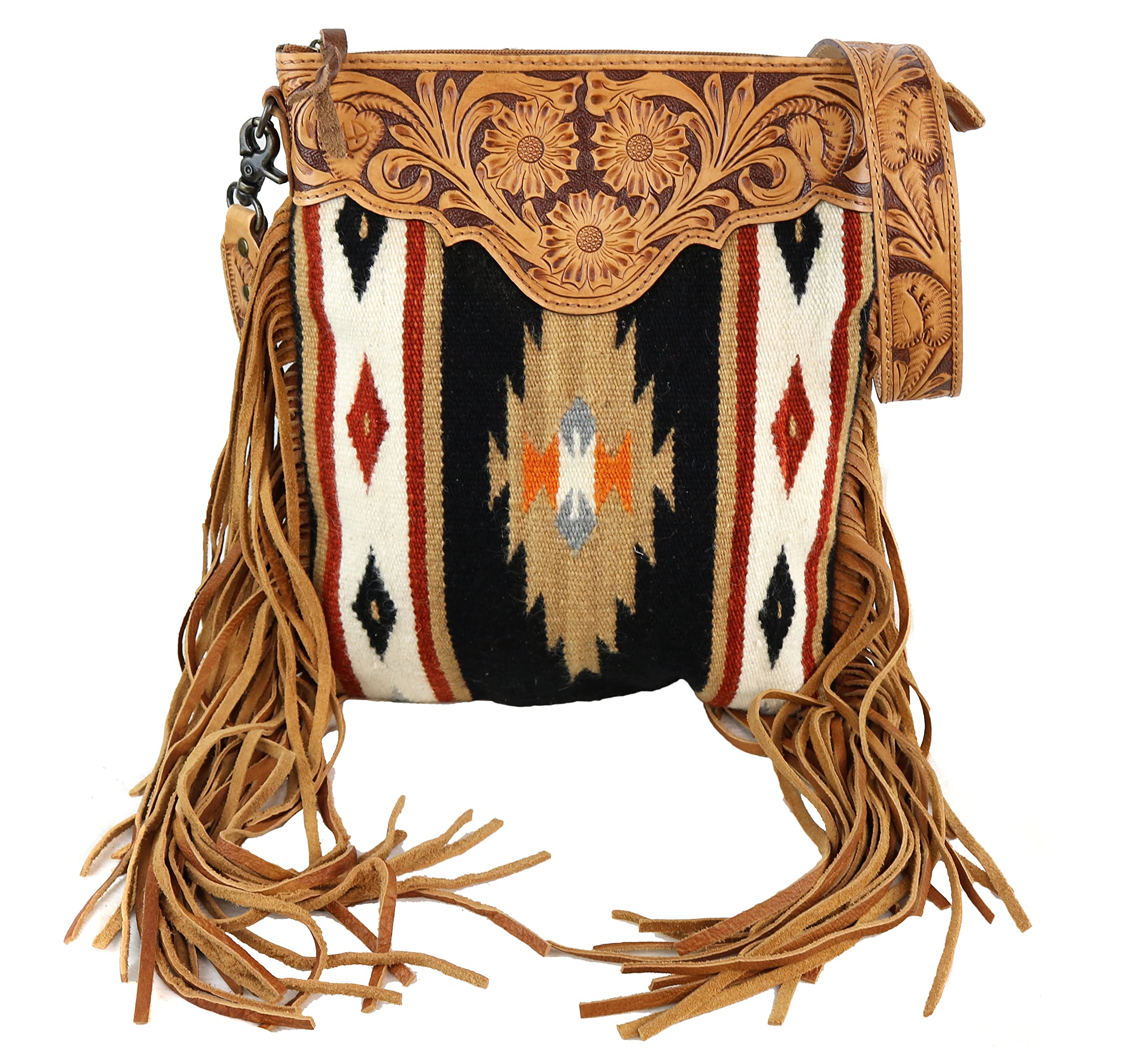 American Darling Aztec And Fringe Crossbody In Black ADBG298G