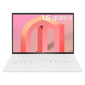 lg gram (2022) 14z90q ultra lightweight laptop, 14" (1920x1200) ips display, intel evo 12th gen i5 1240p processor, 8gb lpddr5, 512gb nvme ssd, fhd webcam, wifi 6e, thunderbolt 4, windows11, white