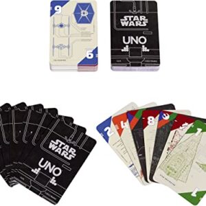 Mattel Games UNO Star Wars Technical Schematics Card Game for Kids & Adults with Blueprints of Space Stations, Ships & Droids