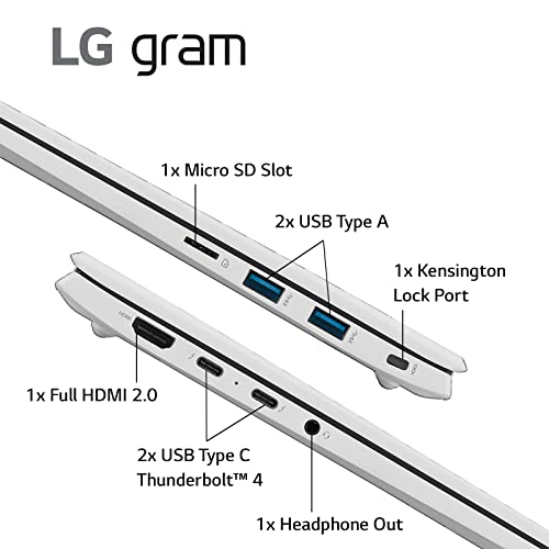 LG gram (2022) 14Z90Q Ultra Lightweight Laptop, 14" (1920x1200) IPS Display, Intel Evo 12th Gen i5 1240P Processor, 8GB LPDDR5, 512GB NVMe SSD, FHD Webcam, WiFi 6E, Thunderbolt 4, Windows11, White