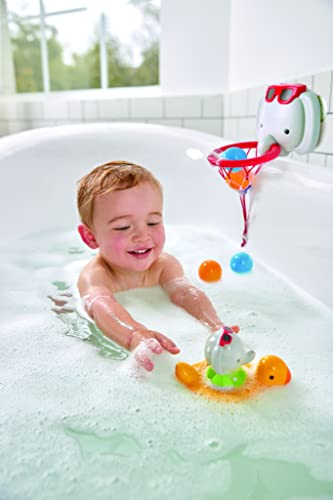 Hape Bath Time Basketball Elephant Pal | Bathtub Shooting Game, 1 Hoop with Suction Cups and 4 Balls, for Children 18 Months+