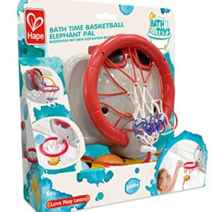 Hape Bath Time Basketball Elephant Pal | Bathtub Shooting Game, 1 Hoop with Suction Cups and 4 Balls, for Children 18 Months+