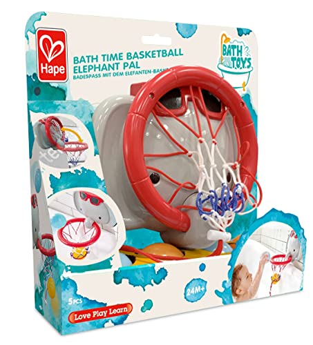 Hape Bath Time Basketball Elephant Pal | Bathtub Shooting Game, 1 Hoop with Suction Cups and 4 Balls, for Children 18 Months+