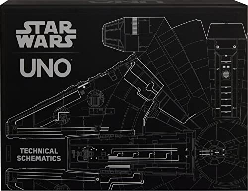 Mattel Games UNO Star Wars Technical Schematics Card Game for Kids & Adults with Blueprints of Space Stations, Ships & Droids