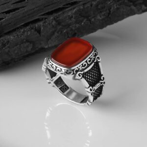 925 Sterling Silver Men Silver Ring with Carnelian Stone, Handmade Engraved Carnelian Silver Ring, Gift for him, Minimalist Silver Ring