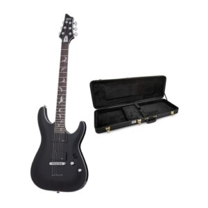 Schecter Damien Platinum-6 6-String Electric Guitar (Right-Hand, Satin Black) Bundle with Protective Carrying Case (2 Items)