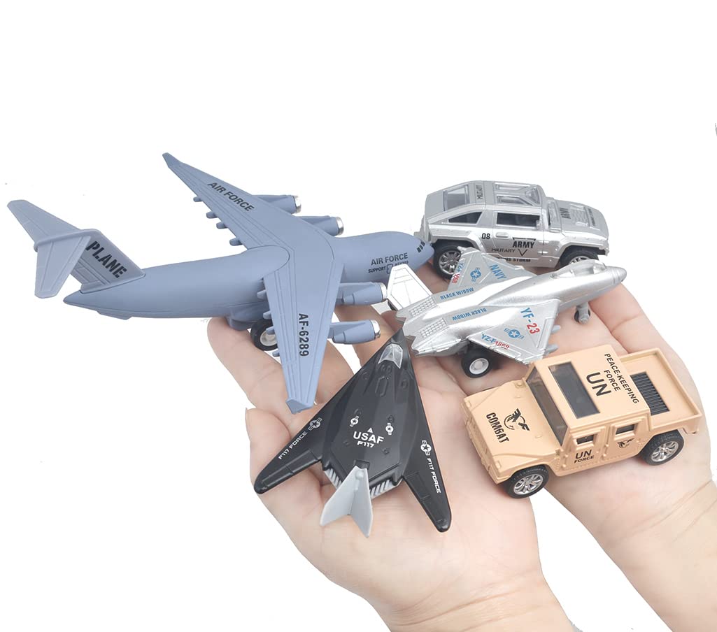 Ailejia Die Cast Metal Toy Cars Set of 5,Plane Military Aircraft and Aircraft Fighter Trucks Vehicle Transport aircraft for Boys Girls Birthday Gift (Military Series)