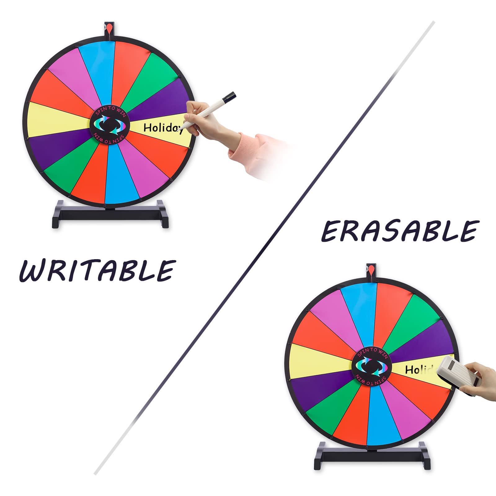 iElyiEsy 18 Inch Spinning Wheel for Prize 14 Slots Tabletop Prize Wheel Spinner with Stand, Dry Erase Marker and Eraser for Trade Show Carnival Party Pub Fortune Game