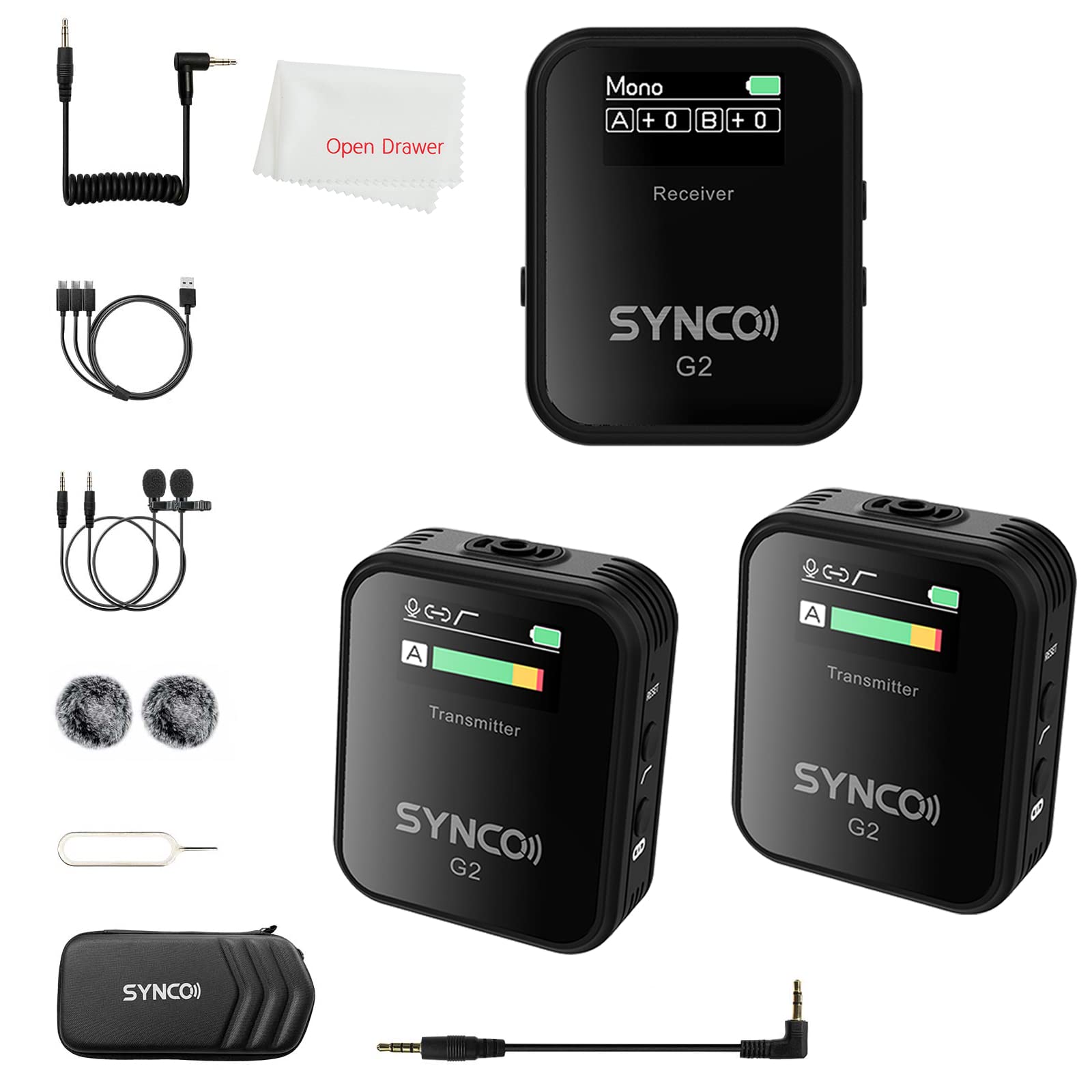 SYNCO G2-A2 Lavalier Microphone 2.4G Lapel Microfone Lavalier Mic System for Smartphone Table DSLR Camera Realtime Monitoring YouTube (G2-A2 Microphone)