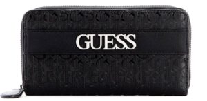 guess women's brooker logo debossed patent zip around wallet clutch bag - black multi