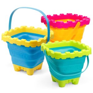 3L Jumbo Foldable Buckets, Castle Sand Beach Toy Silicon Pails For Kids Adults, Collasible Water Bucket Sandbox Kit Multi Use Summer Essential For Travel Cleaning, Camping, Picnic, Fishing 3 PCS